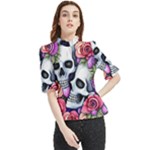 Floral Skeletons Frill Neck Blouse