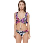 Floral Skeletons Low Cut Ruffle Edge Bikini Set