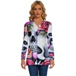 Floral Skeletons Long Sleeve Drawstring Hooded Top