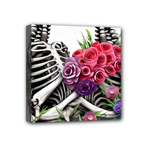 Gothic Floral Skeletons Mini Canvas 4  x 4  (Stretched) from ArtsNow.com