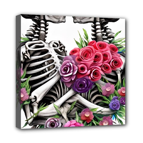 Gothic Floral Skeletons Mini Canvas 8  x 8  (Stretched) from ArtsNow.com