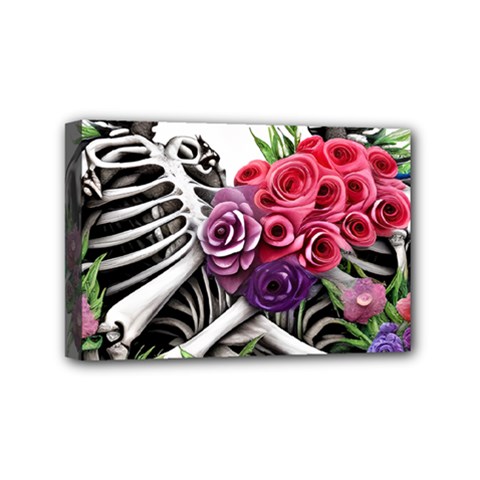 Gothic Floral Skeletons Mini Canvas 6  x 4  (Stretched) from ArtsNow.com
