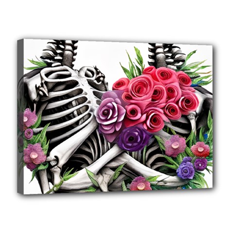 Gothic Floral Skeletons Canvas 16  x 12  (Stretched) from ArtsNow.com