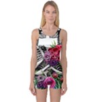 Gothic Floral Skeletons One Piece Boyleg Swimsuit