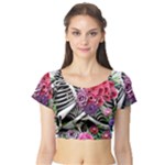 Gothic Floral Skeletons Short Sleeve Crop Top