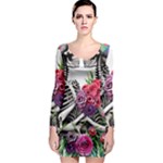 Gothic Floral Skeletons Long Sleeve Bodycon Dress