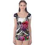 Gothic Floral Skeletons Boyleg Leotard 