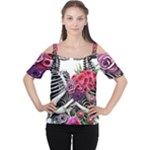 Gothic Floral Skeletons Cutout Shoulder Tee