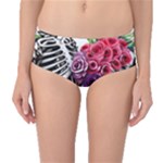 Gothic Floral Skeletons Mid-Waist Bikini Bottoms