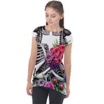 Gothic Floral Skeletons Cap Sleeve High Low Top