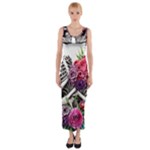 Gothic Floral Skeletons Fitted Maxi Dress