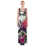 Gothic Floral Skeletons Thigh Split Maxi Dress