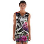 Gothic Floral Skeletons Wrap Front Bodycon Dress