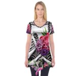 Gothic Floral Skeletons Short Sleeve Tunic 