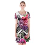 Gothic Floral Skeletons Short Sleeve V-neck Flare Dress