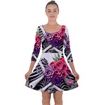 Gothic Floral Skeletons Quarter Sleeve Skater Dress