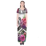 Gothic Floral Skeletons Short Sleeve Maxi Dress