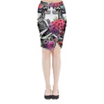 Gothic Floral Skeletons Midi Wrap Pencil Skirt