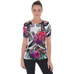 Gothic Floral Skeletons Shoulder Cut Out Short Sleeve Top