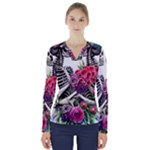 Gothic Floral Skeletons V-Neck Long Sleeve Top