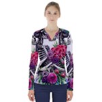 Gothic Floral Skeletons V-Neck Long Sleeve Top