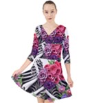 Gothic Floral Skeletons Quarter Sleeve Front Wrap Dress