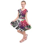 Gothic Floral Skeletons Kids  Short Sleeve Dress