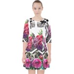 Gothic Floral Skeletons Quarter Sleeve Pocket Dress