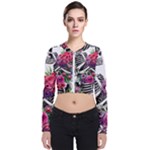 Gothic Floral Skeletons Long Sleeve Zip Up Bomber Jacket