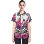 Gothic Floral Skeletons Women s Short Sleeve Shirt