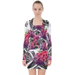 Gothic Floral Skeletons V-neck Bodycon Long Sleeve Dress