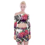 Gothic Floral Skeletons Off Shoulder Top with Mini Skirt Set