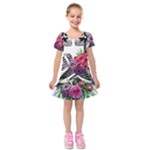 Gothic Floral Skeletons Kids  Short Sleeve Velvet Dress