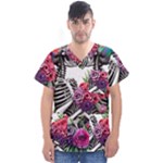 Gothic Floral Skeletons Men s V-Neck Scrub Top