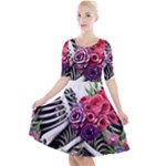 Gothic Floral Skeletons Quarter Sleeve A-Line Dress