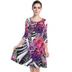 Gothic Floral Skeletons Quarter Sleeve Waist Band Dress