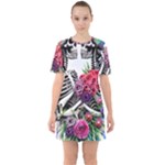 Gothic Floral Skeletons Sixties Short Sleeve Mini Dress