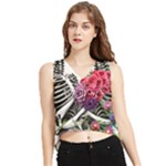 Gothic Floral Skeletons V-Neck Cropped Tank Top