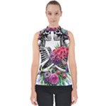 Gothic Floral Skeletons Mock Neck Shell Top