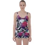 Gothic Floral Skeletons Tie Front Two Piece Tankini