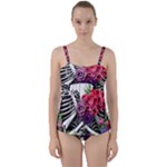 Gothic Floral Skeletons Twist Front Tankini Set