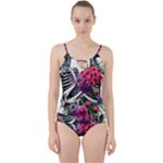 Gothic Floral Skeletons Cut Out Top Tankini Set