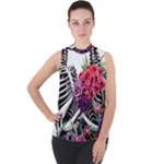 Gothic Floral Skeletons Mock Neck Chiffon Sleeveless Top