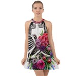 Gothic Floral Skeletons Halter Tie Back Chiffon Dress