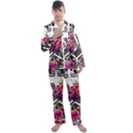 Gothic Floral Skeletons Men s Long Sleeve Satin Pajamas Set