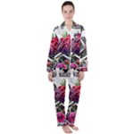 Gothic Floral Skeletons Women s Long Sleeve Satin Pajamas Set	