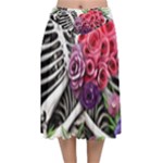 Gothic Floral Skeletons Velvet Flared Midi Skirt