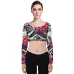 Gothic Floral Skeletons Velvet Long Sleeve Crop Top