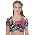 Gothic Floral Skeletons Velvet Short Sleeve Crop Top 
