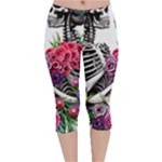 Gothic Floral Skeletons Velvet Capri Leggings 